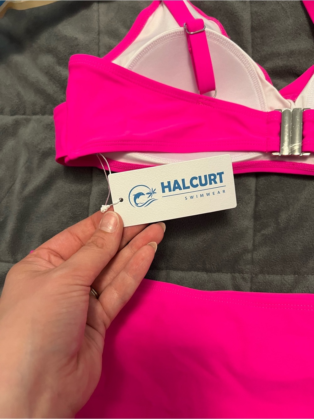 Halcurt Women's Hot Pink High-Waist Bikini Set — Cross Front Top - Picture 12 of 13